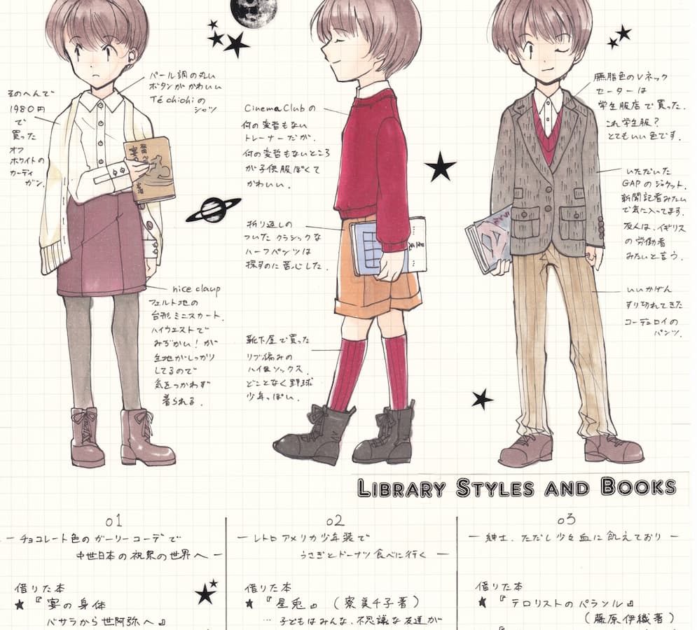 図書館に行った日の服装をスケッチ