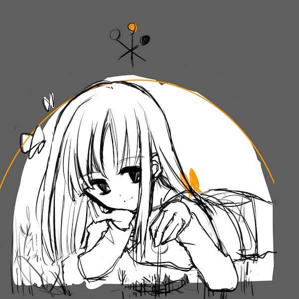 タンポポの綿毛をなでているルミのイラスト