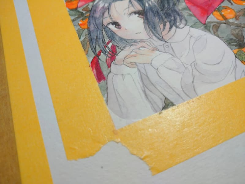 水彩イラストをマスキング中